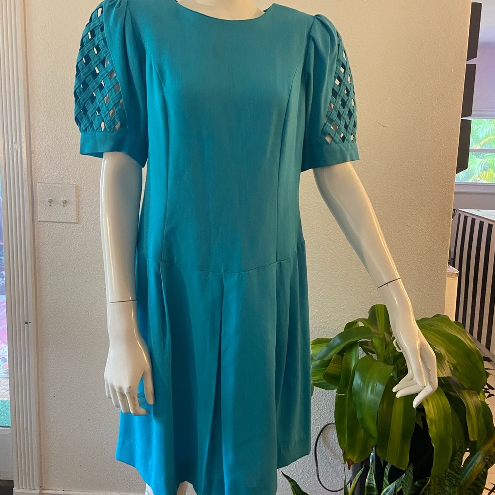 VINTAGE turquoise 1980s dress! Working Girl!